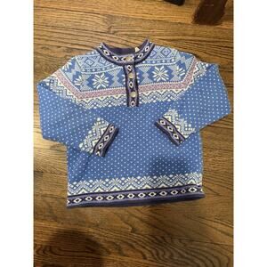 LL Bean Kids Knit Sweater Nordic Fair Isle Birdseye Henley Sweater Girls Sz 5-6
